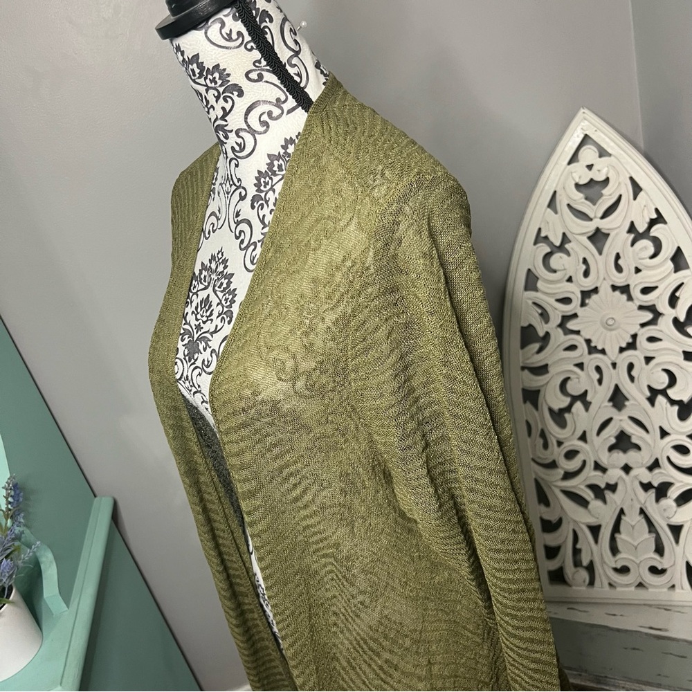 Eileen Fisher Hemp Open Front Longline Duster Cardigan Size 1X Hunter Green - Picture 4 of 10